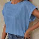 Womens Summer Tops Crochet Cap Short Sleeve Shirts Casual Loose Texture Round Neck Knit Tshirts Blouse (Blue, XXL)