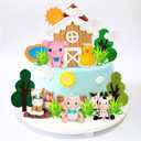 DRWATE Farm Animal Cake Topper Cow Cake Decorations with Cow Pig Horse Sheep Chicken for Baby Shower Farm Birthday Party Supplies (Clay)