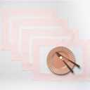 Solino Home Linen Placemats Set of 4 - Blush Pink and White Placemats 14 x 19 Inch - 100% Pure Linen Table Place Mats for Mothers Day, Spring, Summer - Contempo, Handcrafted and Machine Washable
