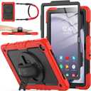 SEYMAC stock Case for Samsung Galaxy Tab A9+ Plus 11'', Full-Body Drop Protection Case with Screen Protector Pencil Holder [360 Rotating Hand Strap] &Stand, Red+Black