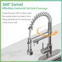 Dual Spout Kitchen Faucet with Pull Down Sprayer, Brushed Nickel Stainless Steel Commercial Sink Faucet with Pot Filler, Single Handle, 1 or 3 Hole Install, for Farmhouse RV Laundry Utility Wet Bar