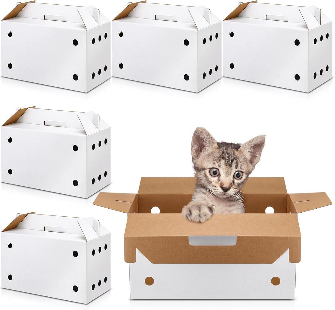 6 Pack Cardboard Pet Carrier 17.5 x 8.66 x 12.2 Inches Small Animal White Puppy Cat Pet Transport Carrier Cardboard Box for Chicken Hamsters Gerbils Birds Travel Box