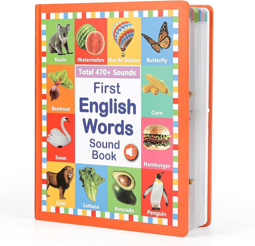 Learning Sound Books, First English Words Sound Book, 21 Themes 470+ Words Interactive Electric Learning Books for Toddlers 2-6 Year Olds, Audio Books for Kids, Gifts for Boys and Girls