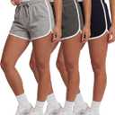 Real Essentials 3 Pack: Women's Fleece Dolphin Shorts Athletic Workout Running Gym Yoga Sweat Lounge Comfy, M