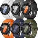 Sport Band for Samsung Galaxy Watch 7 Band 40mm 44mm,No Gap Soft Silicone Strap for Galaxy Watch 6 5 4 FE Band 40mm 44mm/Galaxy Watch 6/4 Classic 47mm 43mm 46mm 42mm/Watch 5 pro 45mm Men Women,6 Pack (01-Black/White/Dark grey/Army Green/Deep Blue/Orange)