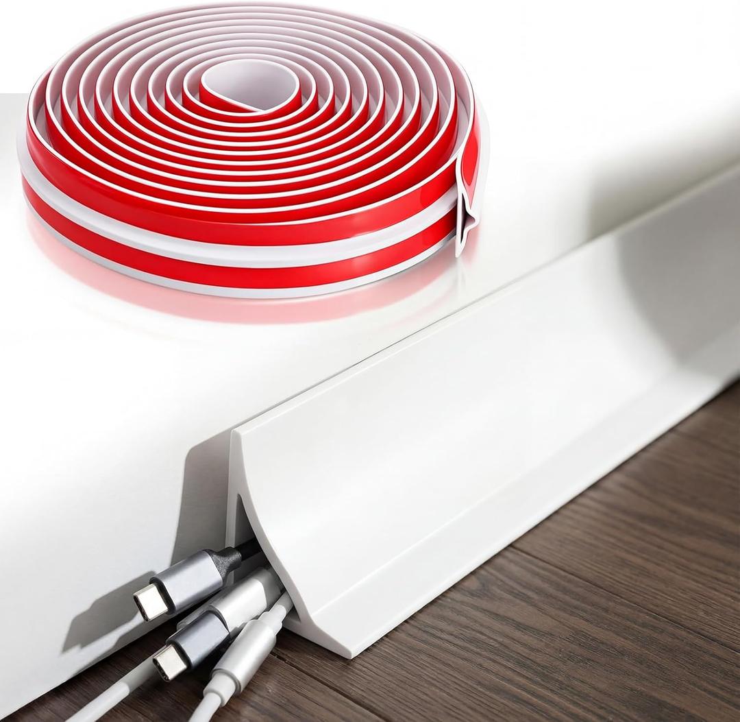 16.4 ft 2-in-1 Self Adhesive Flexible Baseboard Molding Corner Cable Hider Cable Concealer Peel and Stick Corner Trim Moulding for Floor Baseboard Ceiling(White)