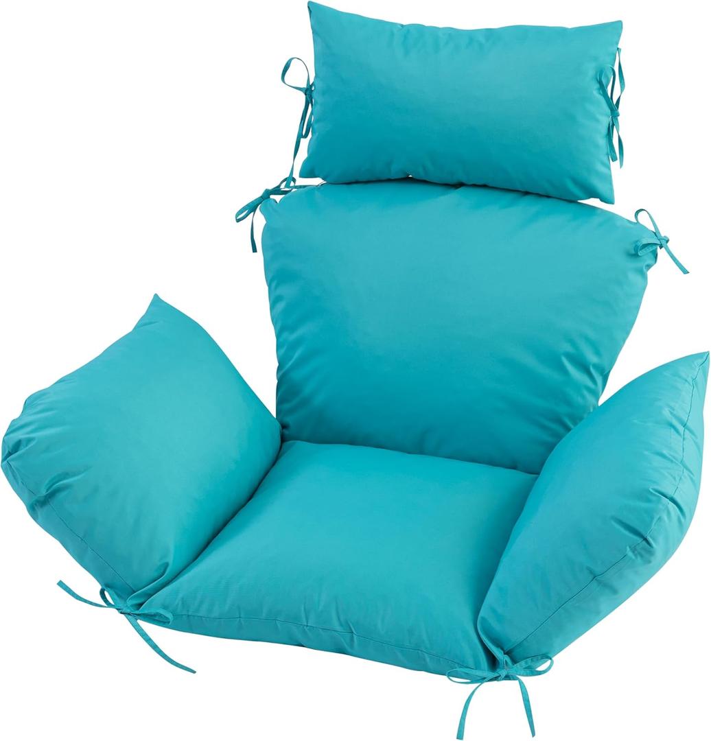 Outdoor Egg Chair Cushion with 8 Securing Straps, Water-Repellent & Fade-Resistant, Removable Cover, Replacement Cushion for Most Single Hanging Swing Egg Chairs – Teal