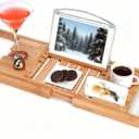 Utoplike Bamboo Bathtub Caddy Tray Bath Tray for Tub, Adjustable Bathroom Bathtub Organizer with Book Tablet Wine Glass Cup Towel Holder (Natural)