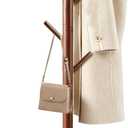 Wooden Coat Rack Freestanding with 8 Hooks & 3 Adjustable Sizes for Clothes, Space-Saving Design for Bedroom Office Entrance Holds Hats Coats Scarves Bags