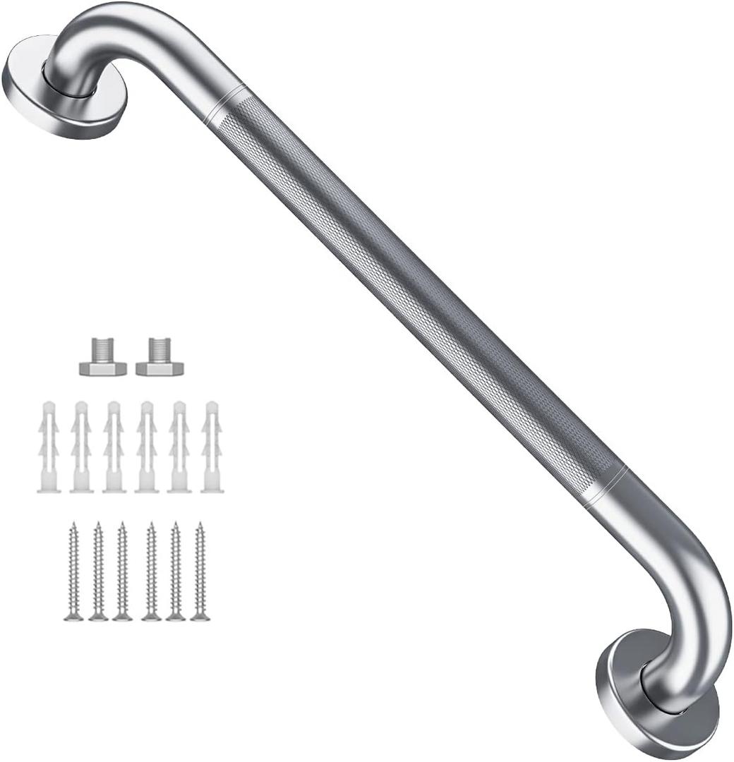 16 Inch Anti Slip Shower Grab Bar, Munzong Stainless Steel Bathroom Grab Bar, Satin Brushed Nickel Knurled Bathroom Balance Bar, Safety Hand Rail Support Handicap Elderly Senior Assist Bath Handle