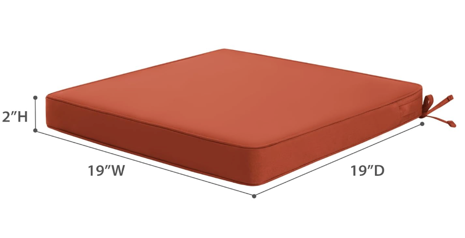 Favoyard Outdoor Chair Cushion 19"W x 19"D x 2"T  Patio Chairs Cushion Fade Resistant & Waterproof Cushions for Outdoor Furniture with Hidden Zipper, Attach Straps for Dining Chairs (Spice)