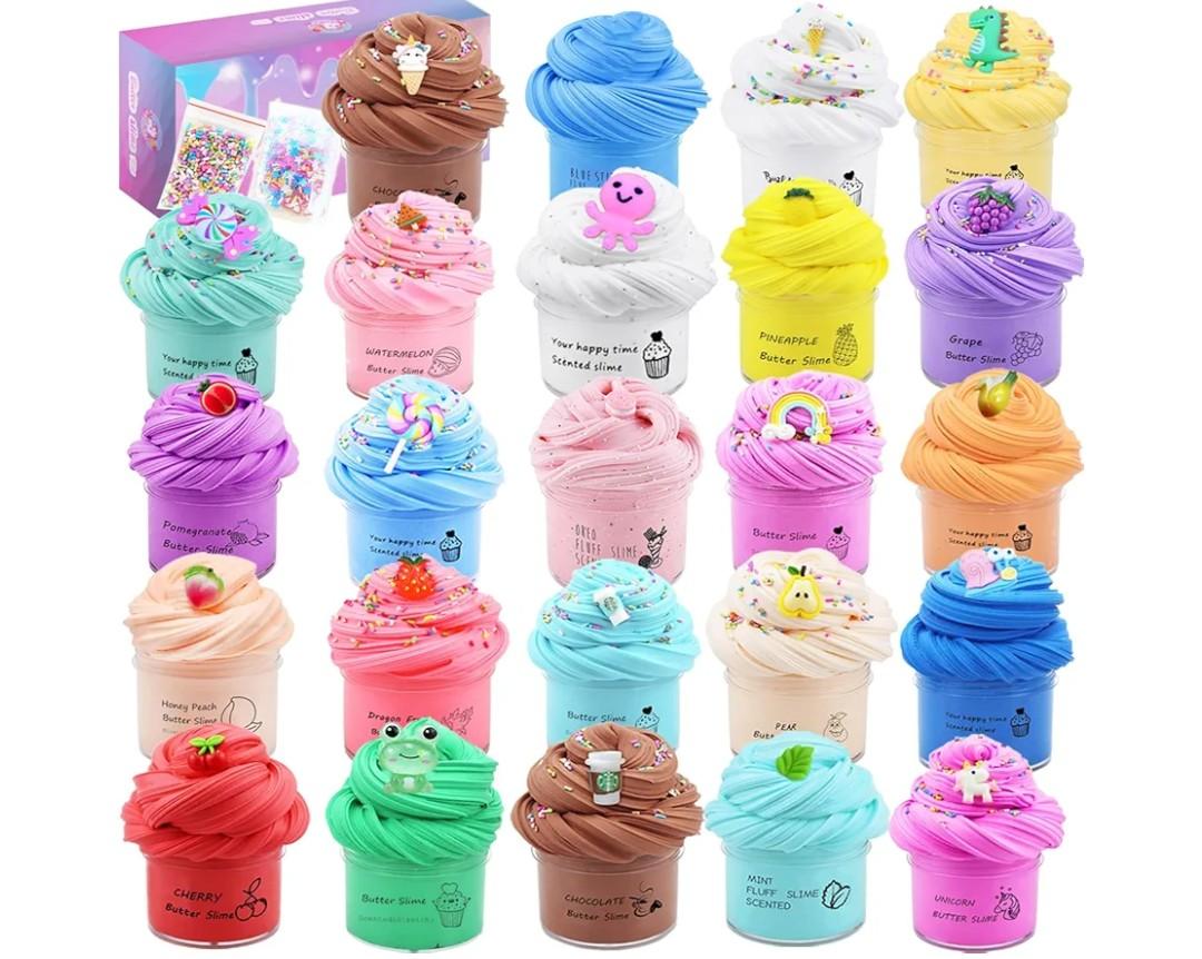 24 Pack Butter Slime Kit, Party Favor Supplies, Super Soft, Non-Sticky, Goody Bag Toy, Prize for Girl and Boys, Christmas Stocking Stuffers