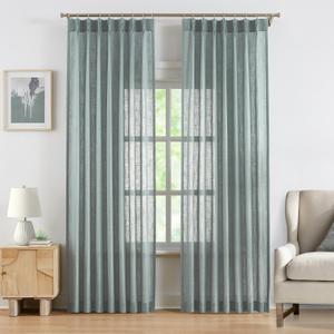 WEST LAKE Bailey Mineral Green Pinch Pleated Semi Sheer Window Curtain Panels 84 Inches Length,Textured Light Filtering Drapes with Back Tab,Rustic Window Treatment for Bedroom Living Room,40"Wx84"Lx2