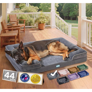 OhGeni Orthopedic Dog Bed Couch Big Cat Sofa for Extra Large Sized Pets with Memory Foam, Machine-Washable Waterproof Removable Cover, Soft Comfortable Fabric, 44-inch (Gray)