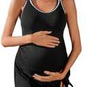 Summer Mae Ribbed Maternity One Piece Swim Dress Pregnancy Swimsuit with Built-in Bottom Swimwear Tie Knot Skirt Bathing Suit 12