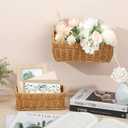 Tioncy 2 Pcs Woven Hanging Wall Baskets for Storage Boho Style Hanging Storage Plastic Woven Baskets with 4 Hooks for Kitchen Garden Living Room