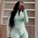Vssjavun Women 2 Piece Outfits Sweatsuit Sets Long Sleeve Full Zip Workout Jacket Bodycon Shorts Set Tracksuit Loungewear (Green, XL)