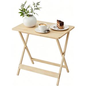 VECELO Folding Table, Modern Wood Portable Snack TV Trays, Easy to Clean & Assemble, for Living Room Bedroom Kitchen, Natural, 1 Pack