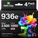 936e 936XL High Yield Ink Cartridges with Chip Combo 4-Pack Replacement for HP 936 936e Ink Works with HP OfficeJet Pro 9125e 9135e 9110b 9128e 9130b 9122e 9120e Wide Format 9730e Printers Black Color
