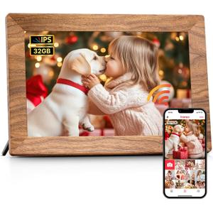 Frameo 10.1" Digital Picture Frame, Smart WiFi Digital Photo Frame with 1280x800 HD IPS Touch Screen 32GB Memory Auto-Rotate Wall Mounted, Share Photos/Videos from Phone Anywhere - Brown