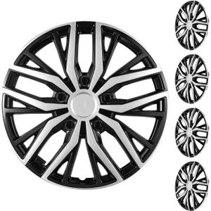 16 Inch Universal Hubcaps Wheel Covers, Snap-On Wheel Rim Covers for Cars and SUVs, Compatible with Most Steel Wheels, Set of 4 (Silver and Black)