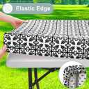 misaya 2 Pack 6 Foot Rectangle Picnic Tablecloth, Elastic Fitted Waterproof Table Cover, Windproof Washable Polyester Table Cloth for Camping, Indoor and Outdoor (Black, 30" x 72")
