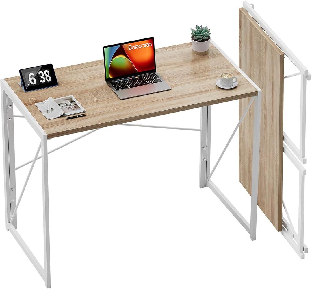 Coavas Small Folding Desk 31.5 inch Foldable Computer Desks, Spaces Saving Writing Table for Bedroom, Home Office, Dorm, Apartment, Kids, White Oak