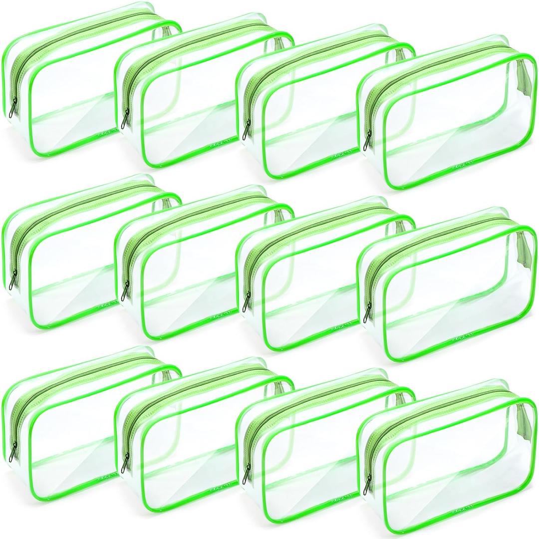 Weewooday 12 Pieces Clear Makeup Bags Cosmetic Storage Bags PVC Zipper Pouches Travel Waterproof Makeup Plastic Case for Women Organizing Toiletries Traveling Bathroom (Medium,Green)