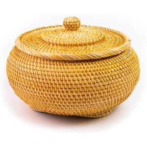 Hand-Woven Round Rattan Storage Basket with Lid 8.6x5.1 Inch Durable Wicker Box for Picnic, Decoration, and Multi-Purpose Storage Eco-Friendly Craftsmanship