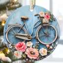 3.5" Ceramic Christmas Ornaments, Christmas Tree Ornaments, Heirloom Keepsake, Gift Exchange, Gift Idea, Bauble Present - Bicycle (Bicycle With Flowers)