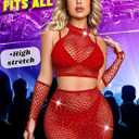 Rave Outfits for Women Festival,Glitter Rhinestone Fishnet Skirt Set,Sexy Mesh Swimsuit Cover Up Pool Party Outfit,Sexy Lingerie Set Bodysuit For Women, M