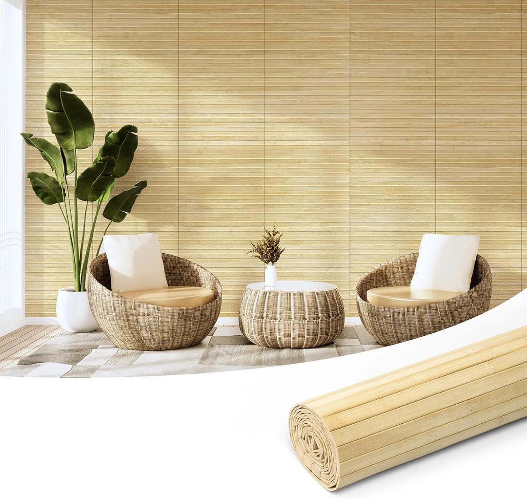 Art3d Natural Bamboo Wall Panel for Interior Wall Decor, Renewable Pole Wrap Wainscoting Paneling for Wall Ceiling Furniture Cabinet Office, 12 x 96 Inch - Raw, 1-Pack