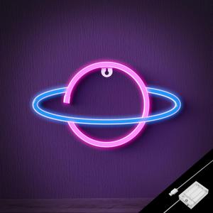 Planet Neon Sign, USB & Battary Powered Christmas Lights Outdoor & Indoor, Party Decorations, Planet Decorations for Bedroom, Living Room, Home (Celestial Body Pink-Blue)
