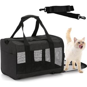 Travel Carrier for Cats,Cat Soft-Sided Carriers Ventilated Breathable Foldable Kitten Carrier Soft Airline Approved Carrier for Small Dogs Kitty Puppies Under to 12 Lb(Black)