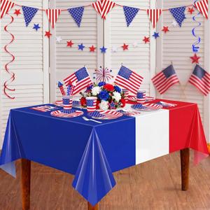 2 x Oudain 3 Pcs Red White Blue Table Cloths 4th of July Party Decorations 250th Patriotic Tablecloths Independence Day Disposable Plastic Tablecloth 54"x108" Memorial Day Decoration Party Supply