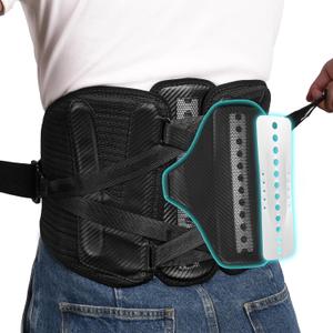 TIMTAKBO Wide and Strong Back Brace for Lower Back Pain Relief,Back Support Brace for Men and Women with Removable Ergonomic Bionic Vertebra Plate,for Herniated Disc, Sciatica,Scoliosis-Medium (M Fit Belly 36-43 inches, Black/Orange)
