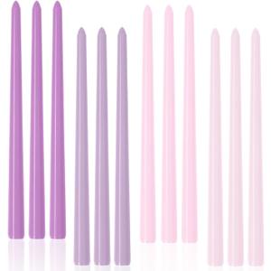 Purple Gradient Tall Taper Candles 12 inch Unscented Smokeless Long Tall Tapered Candle for Candlesticks Sticks Wedding Advent Home Decor Dinner Christmas, Set of 12