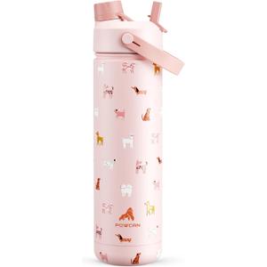 POWCAN 26 oz Insulated Water Bottle with 2-in-1 Straw and Spout Lid, Keep Cold 24H, Leak-Proof, Fits in Car Cup Holder, Stainless Steel Water Bottle for Gift, Home, Trip, Daily Outings (Furry Friends)