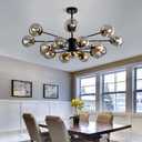 16 Light Glass Globe Chandelier Mid Century Sputnik Pendant Light Fixture Black and Gold Ceiling Light for Living Room Kitchen Dining Room Bedroom Farmhouse