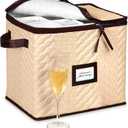 Wine Glass Storage Box with Dividers - Stemware Storage Case, Durable Quilted Microfiber Bin with Carry Handles, Protects Fine China - (1 Pack, Champagne Flute)