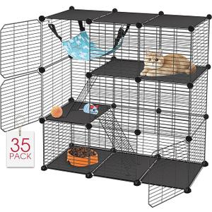 VISCOO Cat Cage, 3Tier DIY Catio Cat Enclosures, 24" x 16" x 36" Cat Playpen Indoor & Outdoor with Hammock, Detachable Metal Wire Kennel Cats Crate, 2x1x3 Exercise Place for 12 Cats/Kitten
