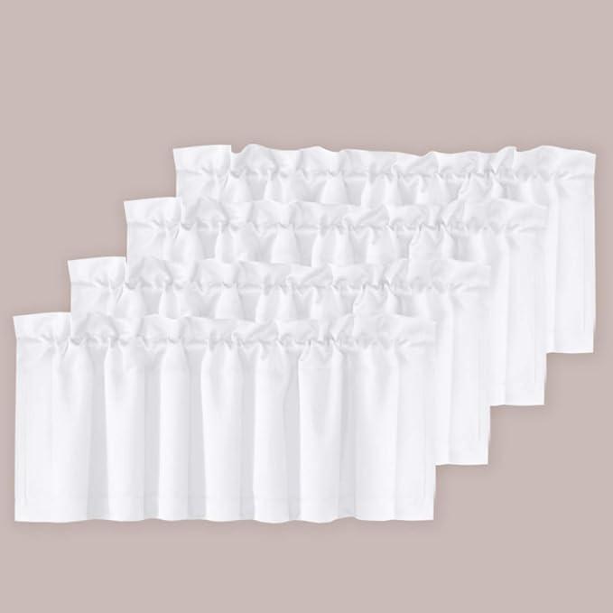 H.VERSAILTEX White Curtain Valances for Windows，Room Darking Kitchen Valances for Living Room/Bedroom/Bathroom Short Window Privacy Decorative Rod Pocket,52" W x 18" L,4 Panels