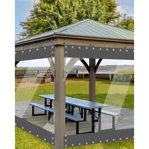 10'H x10'W Outdoor Vinyl Curtain 20oz Super Weighted Clear Vinyl Patio Enclosure,Clear Outdoor Curtains Heavy Duty Waterproof Transparent Tarp with Grommets for Patio Gazebo Balcony Pergola (Dark Grey)