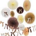 Neutral Brown Beige Tan Hanging Paper Fans for Birthday Baby Shower Bridal Shower Party Decorations