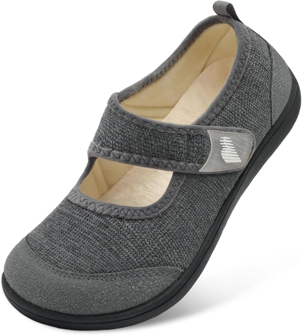BARERUN Womens Slippers Wide Diabetic Shoes for Women Adjustable House Slippers Swollen Bunions Neuropathy House Shoes Stable Non Slip Barefoot Walking Shoes Indoor Outdoor (7.5 Wide, Darkgrey)