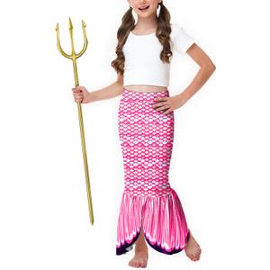 Mermaid Skirts Girls Halloween Pink Fish Tail Costume Elastic Waited Maxi Party Skirts 7-8 Years (Pink)