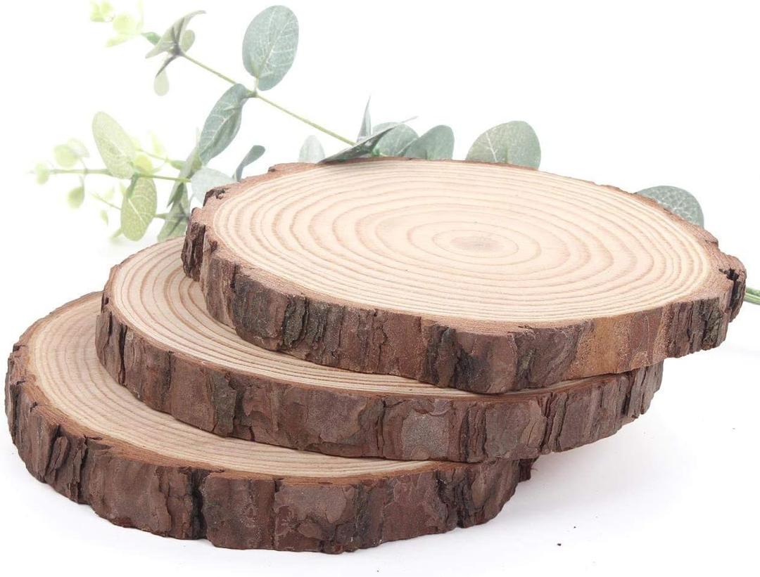 Natural Pine Wood Slabs Untreated 6-7 inches Diameter x 3/5" Thick Large 3 Pieces Solid Wood Slices for Weddings, Table Centerpieces, DIY Projects or Decoration