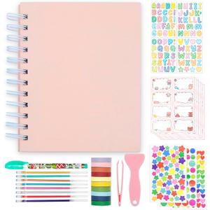 Kids Scrapbook Self Adhesive Photo Album 25 Pages Hard Cover DIY Photo Album for Instant Camera Print Paper with DIY Accessories (Pink)
