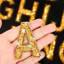 Waydress 26 Piece Rhinestone Iron On Patch A-Z Pearl Bling Rhinestone Letter Patch Glitter Alphabet Applique Rhinestone Pearl English Letter for DIY Craft Supplies(Gold, Solid Style)