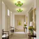 Semi Flush Mount Ceiling Light Fixture Vinatge Gold Ceiling Lights Mid Century Modern Green Glass Close to Ceiling Lighting Fixtures for Bedroom Hallway Foyer Bathroom Kitchen Laundry Room Nursery